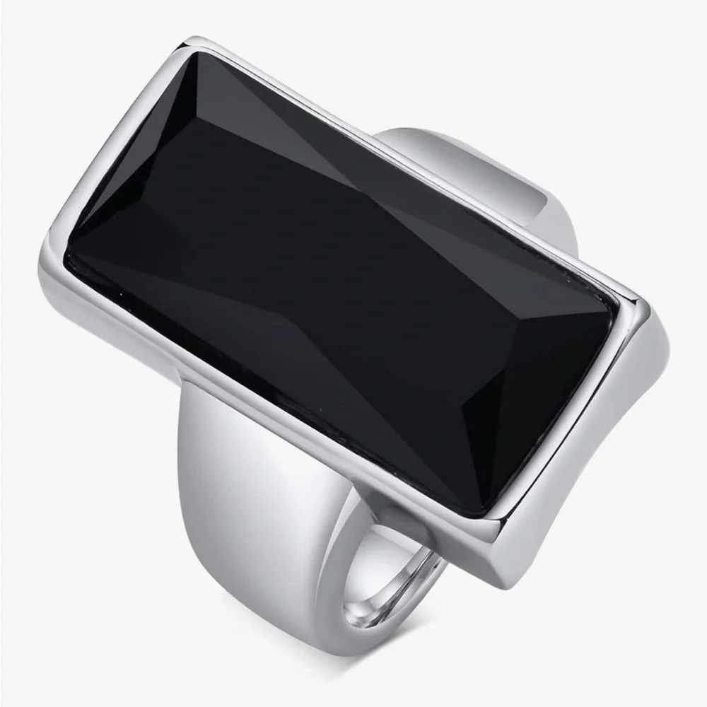 NWT STAINLESS ONYX BLACK FACETED RING NEW IN BOX